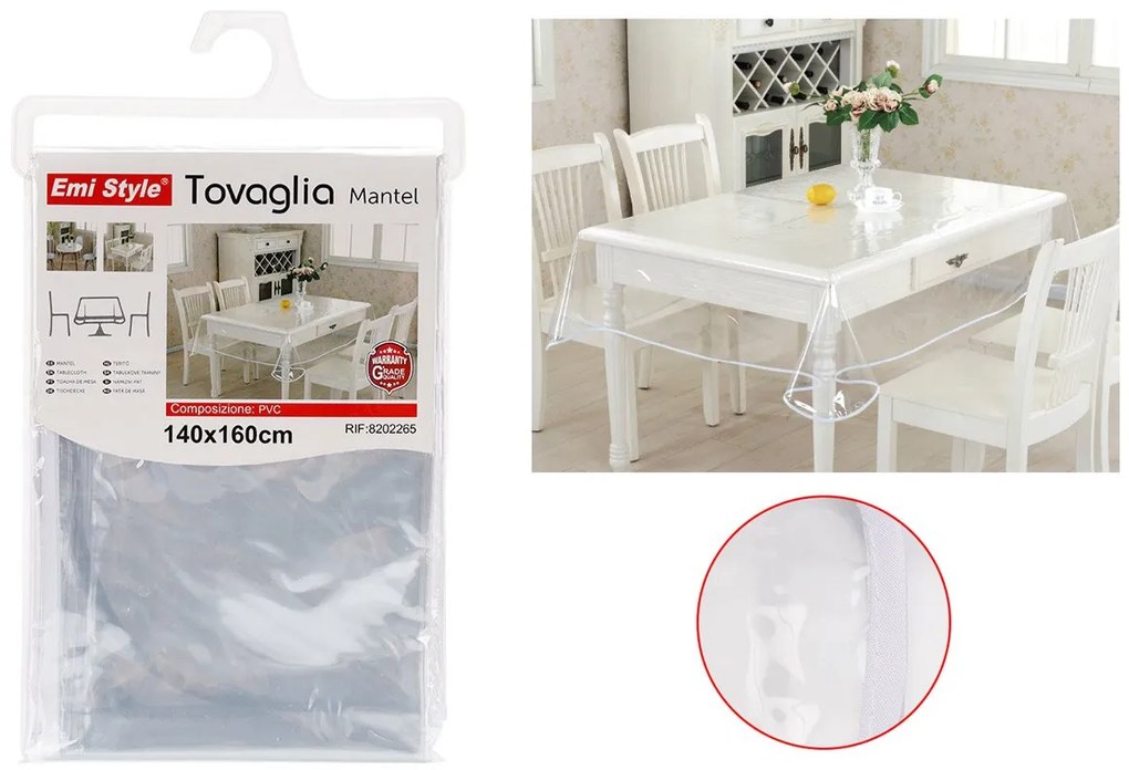 Tovaglia PVC Impermeabile Trasparente Rettangolare 140x160cm