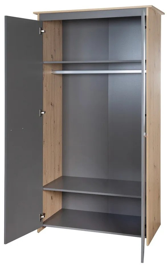 Armadio per bambini color antracite/di colore naturale con effetto rovere 50x190x96 cm Anna – Roba