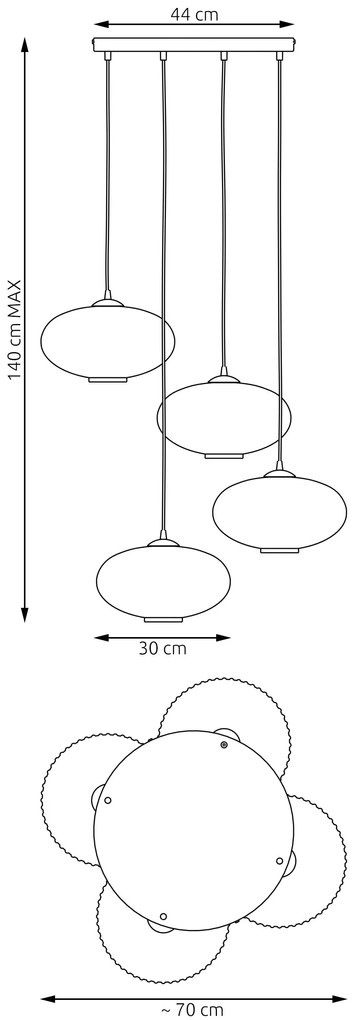 Lampadario 4 Luci Coco Base Tonda In Acciaio Nero Paralume Plissettato Bianco