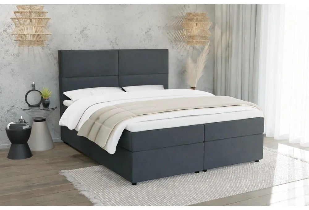 Letto boxspring grigio con spazio contenitivo 200x200 cm - Ropez