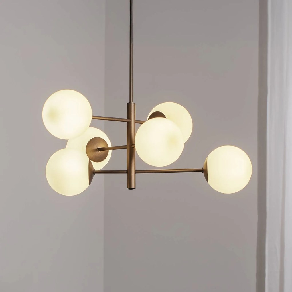Domiluce Lampada a sospensione Aurora, marrone, Ø 60 cm, a 6 luci, vetro, E14