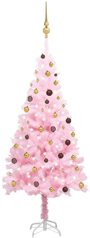 Albero di Natale Preilluminato con Palline Rosa in PVC, Albero di Natale Preilluminato con Palline Rosa 210 cm PVC