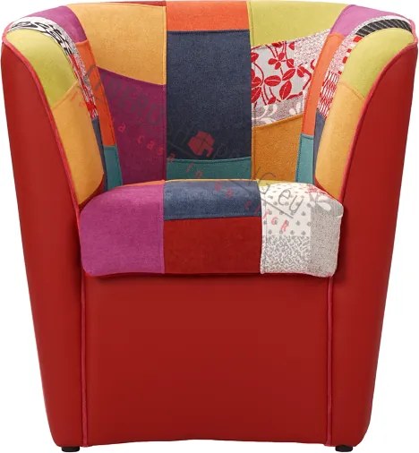 Poltrona in ecopelle ROSSA e seduta in tessuto patchwork