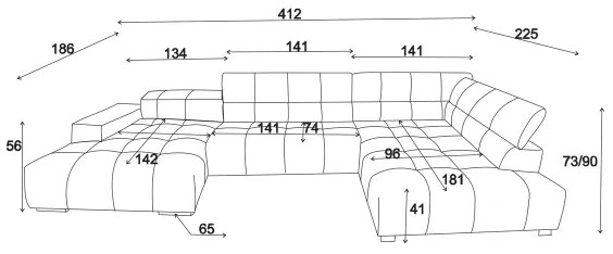 Divano angolare a U TROPEA, lato destro, marrone