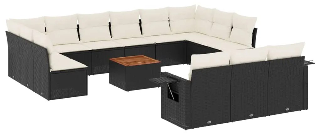 Set divani da giardino 14pz con cuscini in polyrattan nero