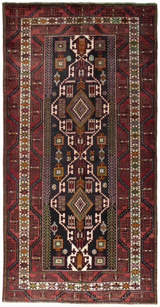 Hamedan Tappeto 300x160 Nero (Iran) Annodato A Mano