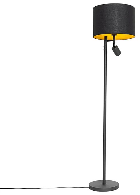 Lampada da terra nera con interno dorato e luce di lettura - Jelena