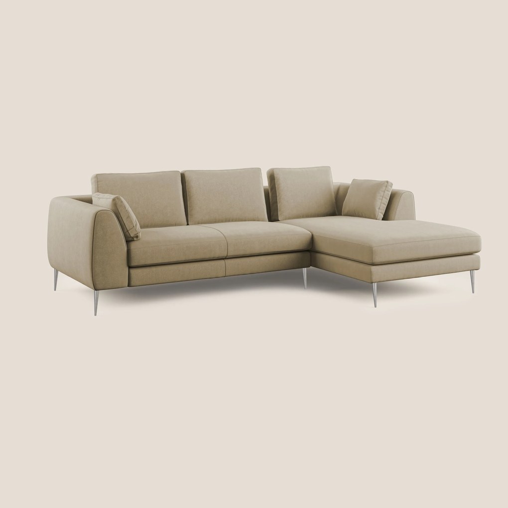 Plano divano moderno angolare con penisola in microfibra smacchiabile T11 beige