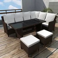 Set Divani da Giardino 4 pz con Cuscini in Polyrattan Marrone 43095