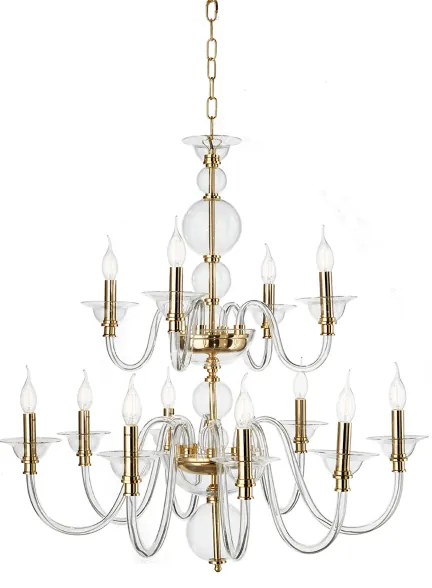 Lampada a sospensione D87 cm TEBE a 12 luci in vetro lavorato a mano ORO