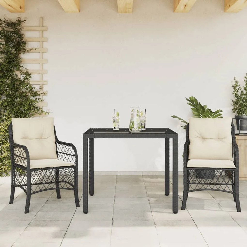 Set da bistrò 3 pz con cuscini nero in polyrattan