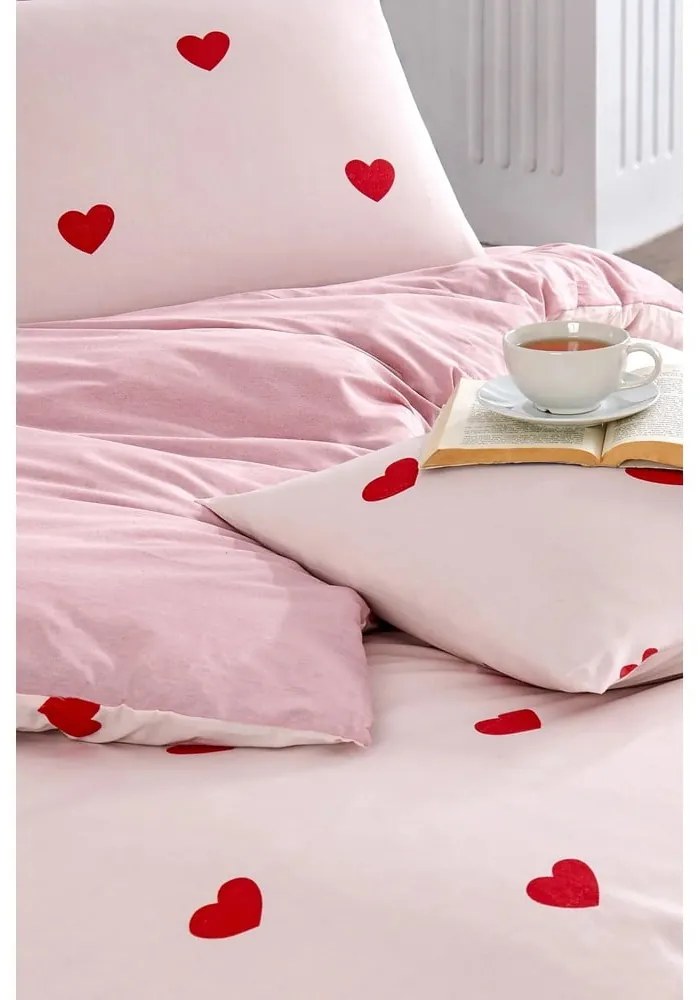 Set copripiumino e federa rosa per letto singolo o esteso con lenzuolo incluso/3 pezzi 160x220 cm Red Heart – Mila Home