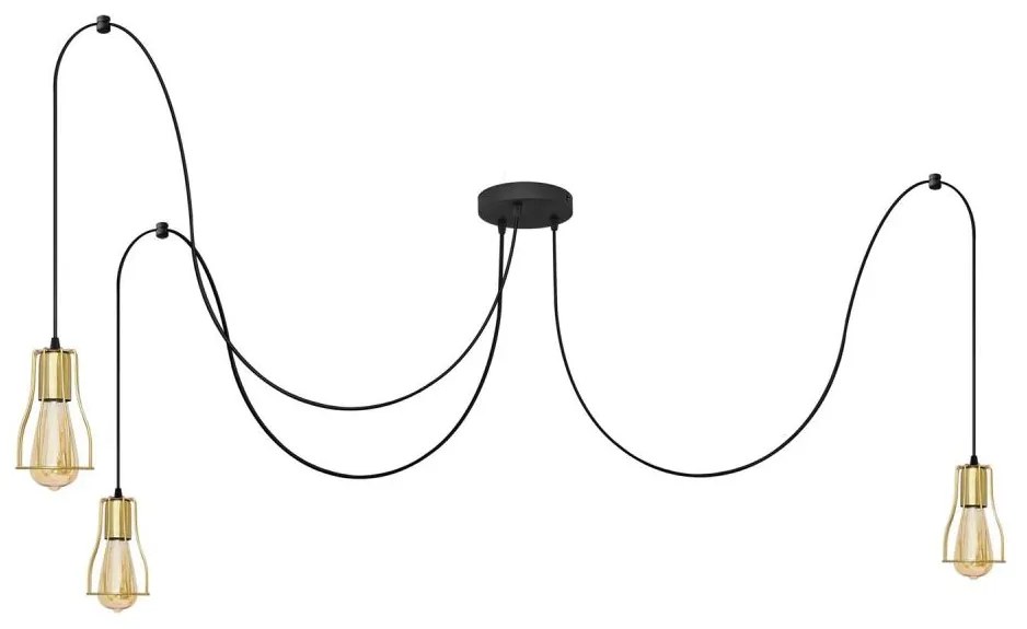 Lampadario a sospensione con filo TUBE 3xE27/10W/230V ragno nero/oro