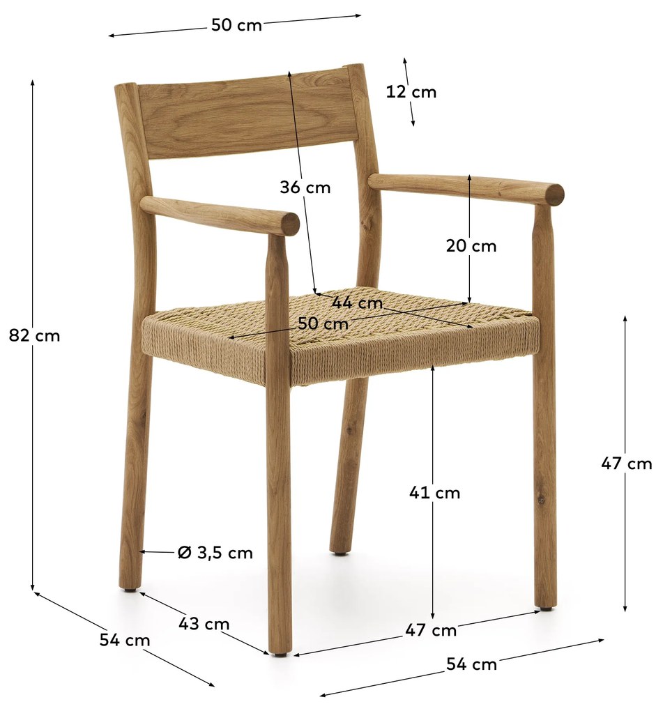 Kave Home - Sedia Yalia in legno massiccio di rovere FSC 100% con finitura naturale e seduta di corda