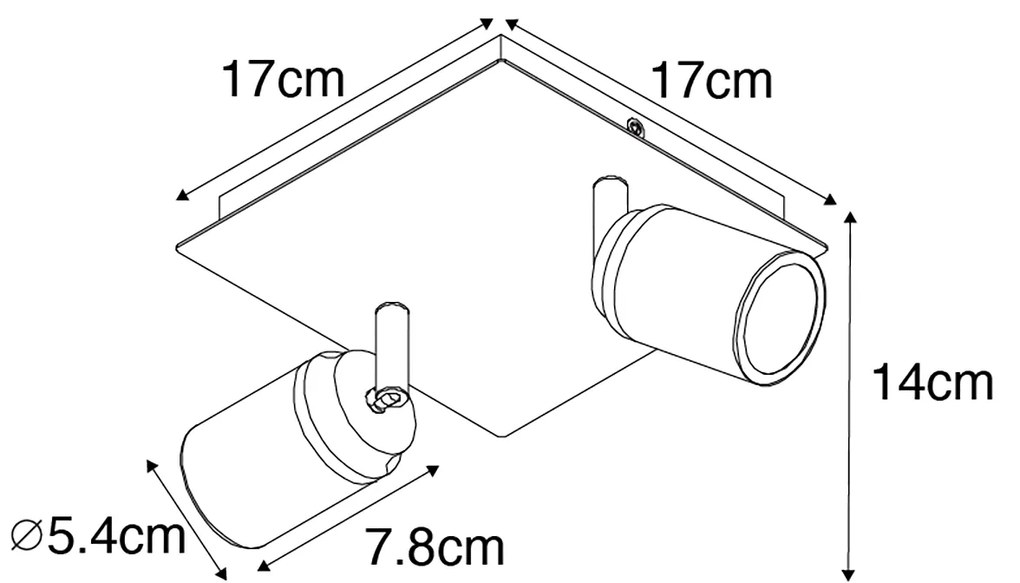 Faretto da soffitto per bagno intelligente nero quadrato IP44 con 2 GU10 Wi-Fi - Ducha
