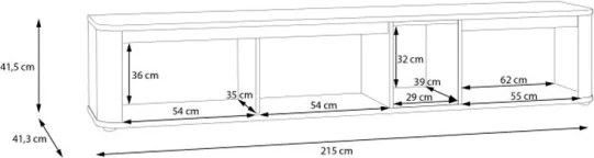 Mobile TV Sospeso 3 Ante 215x40x40 Con Vano A Giorno Lehman Terracotta