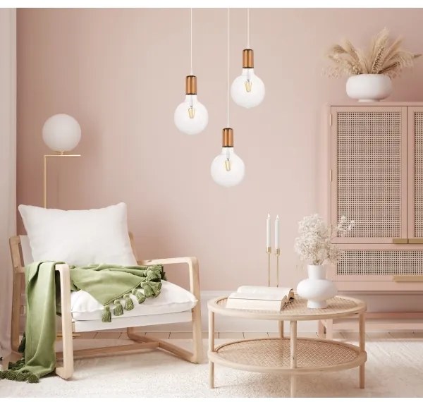 Lampadario a sospensione con filo MIROS 3xE27/60W/230V tondo bianco/rame