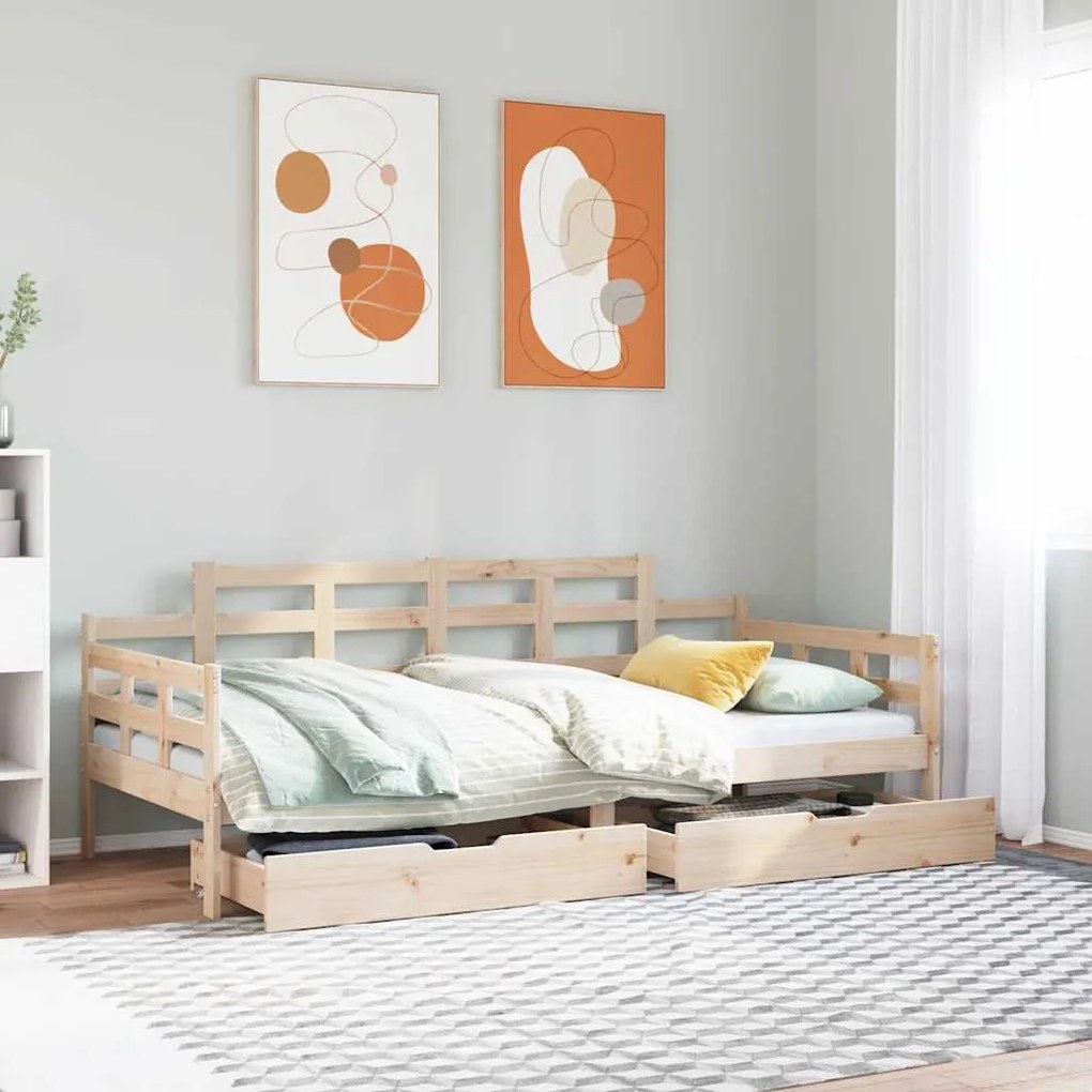 Dormeuse Con Cassetti 90x190 Cm İn Legno Massello Pino /