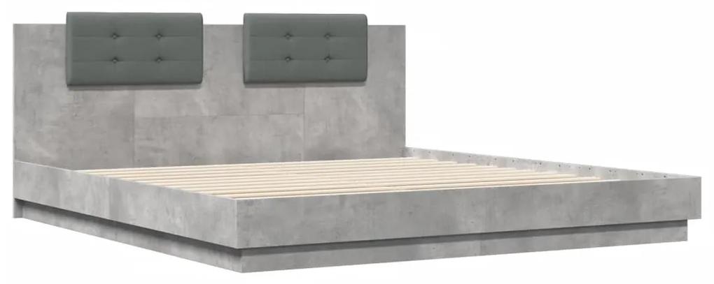 Giroletto con testiera e led grigio cemento 160x200 cm