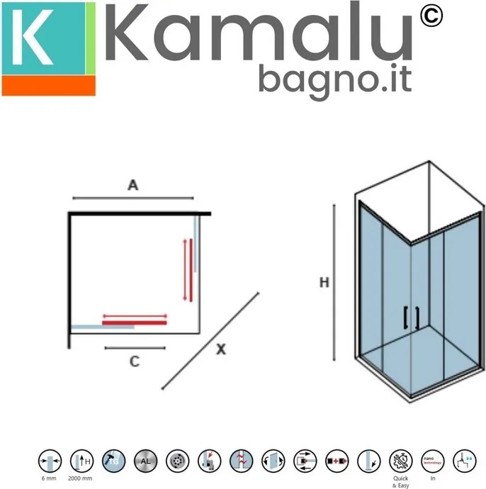 Box doccia 70x80 apertura doppio scorrevole finitura cromo | KZ-1000 - KAMALU