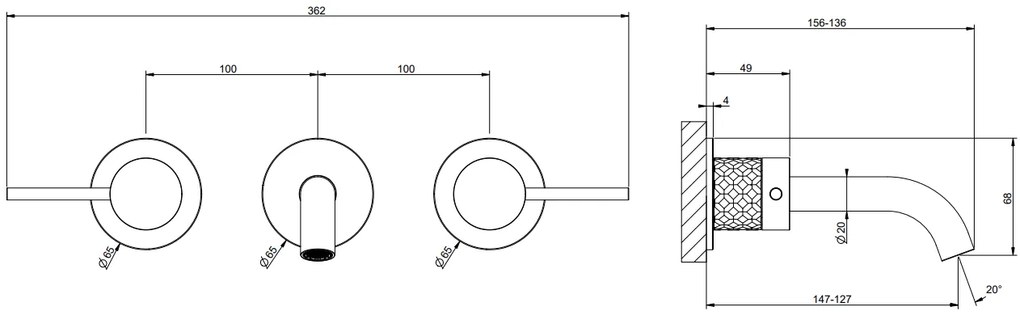 Parte esterna gruppo lavabo a parete 3 fori bocca media senza scarico parte incasso non inclusa steel brushed intreccio 54192 gessi