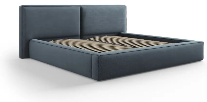 Letto matrimoniale imbottito blu scuro con contenitore e rete inclusi 160x200 cm Arendal - Cosmopolitan Design