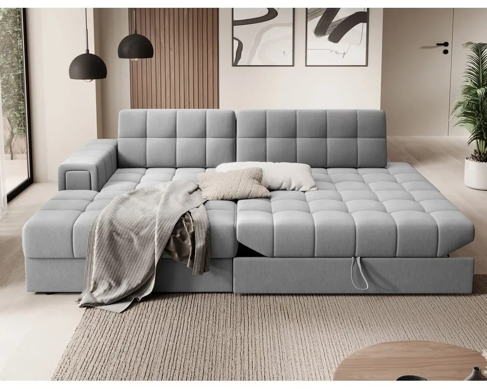 Divano angolare grigio allungabile (con penisola a sinistra/con chaise lounge) con rivestimento in velluto Blezalt – ELTAP