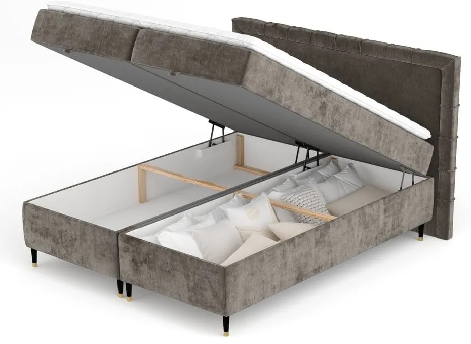 Letto boxspring grigio scuro con spazio contenitivo 180x200 cm Voyage - Maison de Rêve