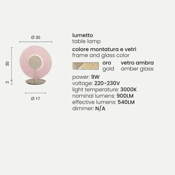 Lumetto a LED CANDY 30x33 cm in metallo Oro e vetro graniglia Ambra