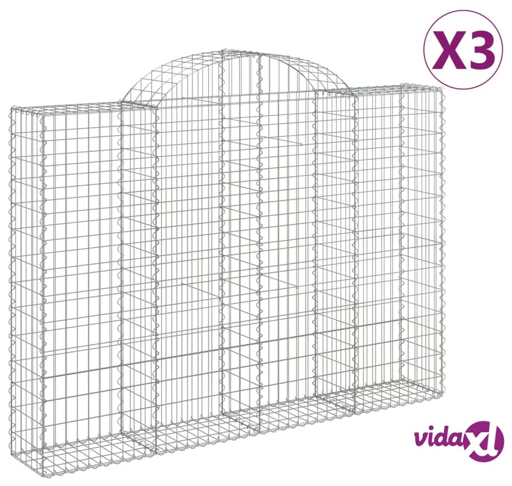 vidaXL Cesti Gabbioni ad Arco 3 pz 200x30x140/160 cm Ferro Zincato