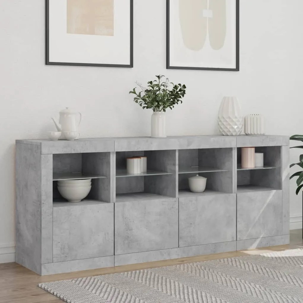 Credenza con luci led grigio cemento 163x37x67 cm