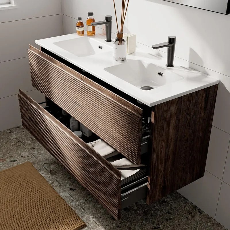 Mobile bagno da fissare con lavabo STEP L 120 x H 60 x P 45 cm noce in mdf 2 cassetti per doppia vasca