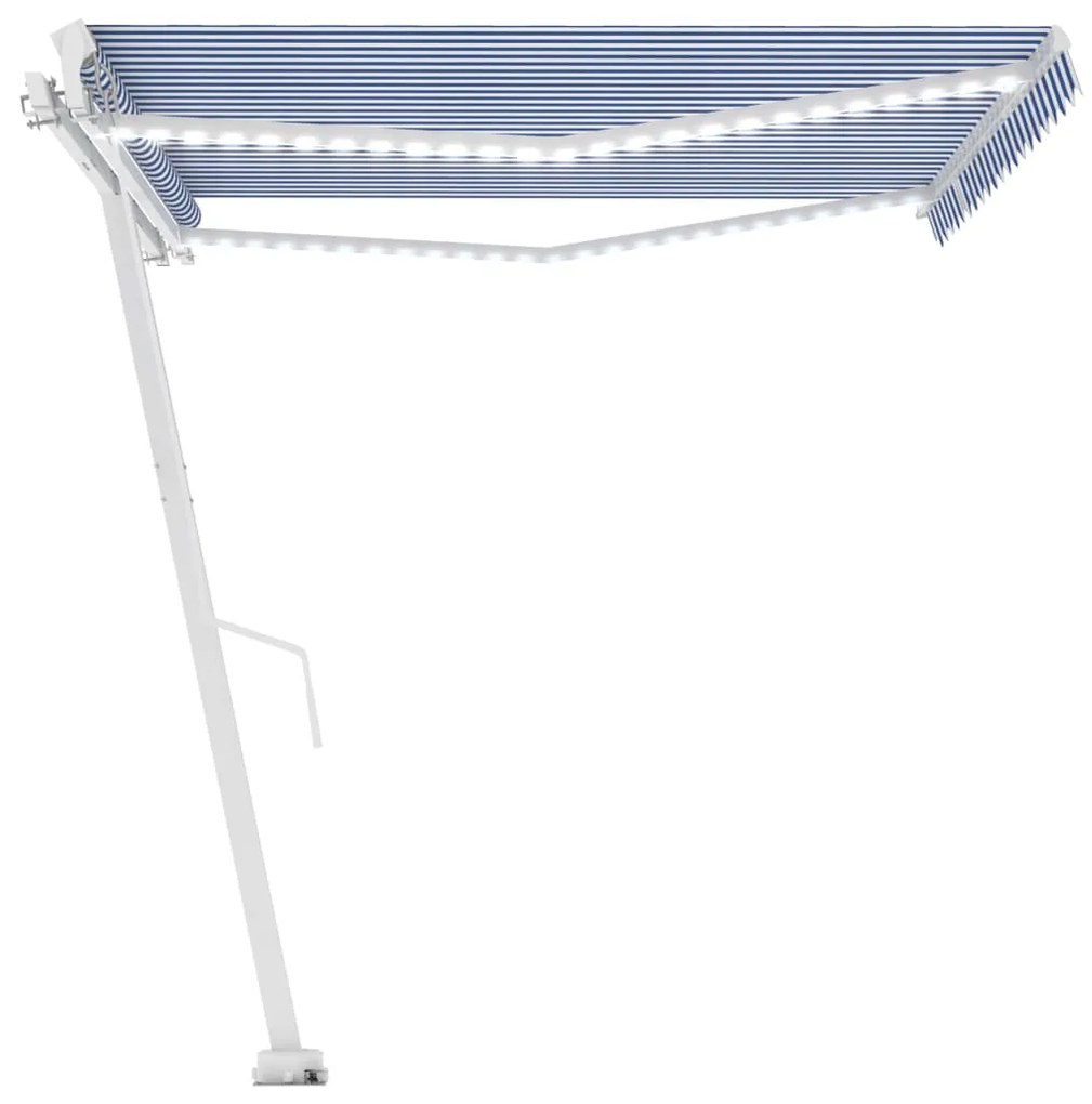 Tenda da Sole Retrattile Manuale con LED 400x350 cm Blu Bianco