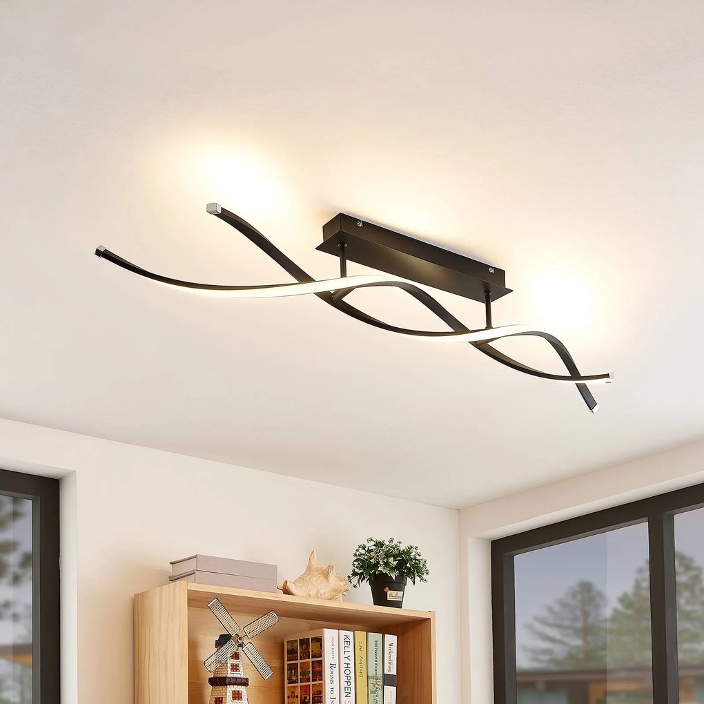 Plafoniera a LED Welina Lindby, dimmerabile, Nero, Soggiorno / Sala da pranzo, Metallo, Moderno, Plafoniera LED