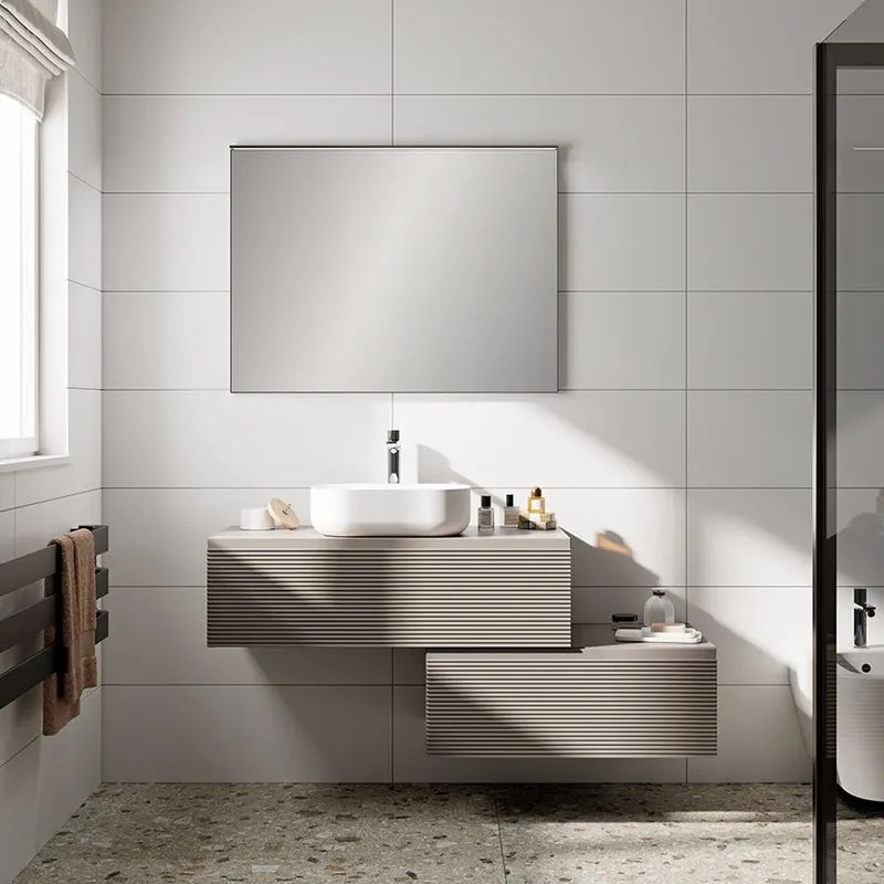 Mobile da bagno sospeso Step Rigato con top L 80.3 x H 30 x P 46 cm tortora taupe, 1 cassetto