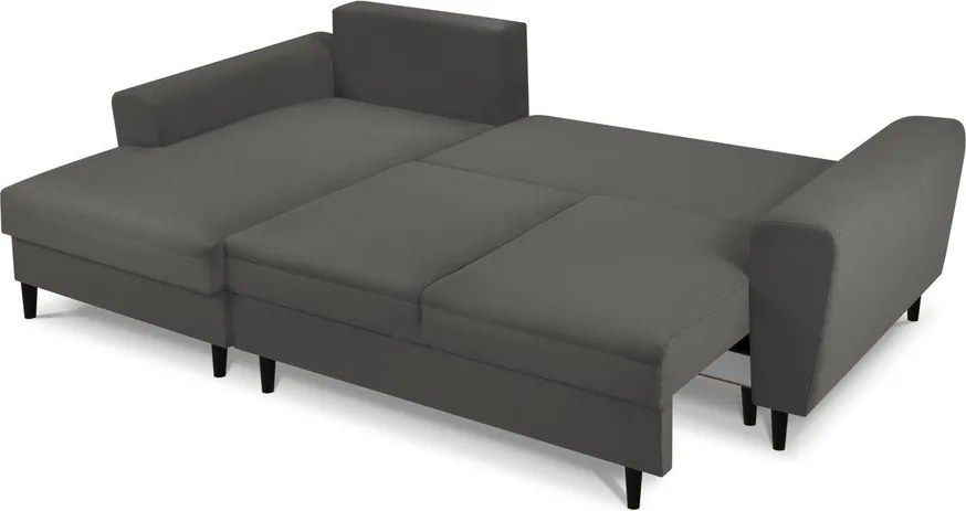 Divano angolare grigio scuro allungabile e con contenitore (con penisola a sinistra/con chaise lounge) con rivestimento in velluto a coste Kyoto – Cosmopolitan Design