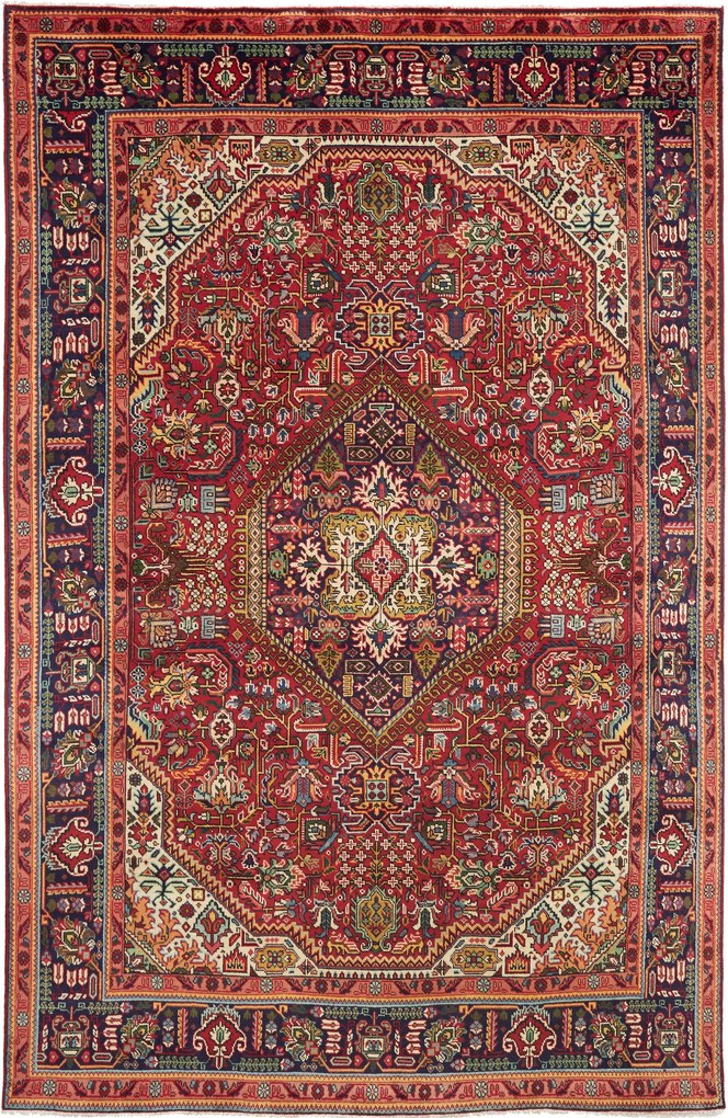 Tabriz Tappeto 200x310 Rosso (Iran) Annodato A Mano