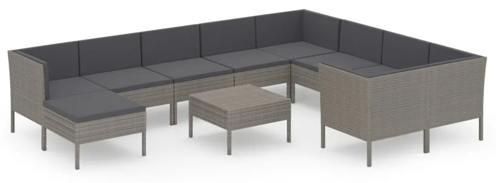 Set divani da giardino 11 pz con cuscini in polyrattan grigio