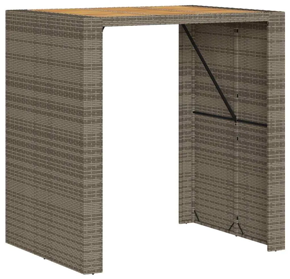 Set bar da giardino 3pz senza cuscini grigio polyrattan acacia