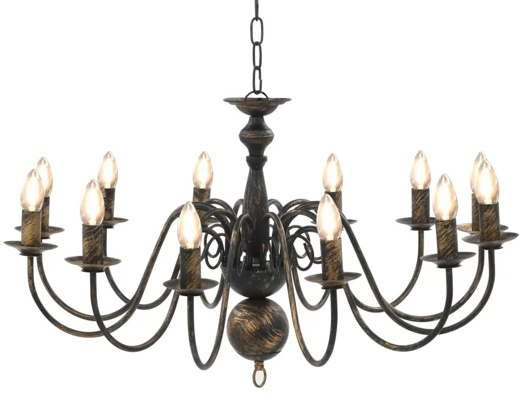 Candelabro Stile Anticato Nero 12 Lampadine E14 /