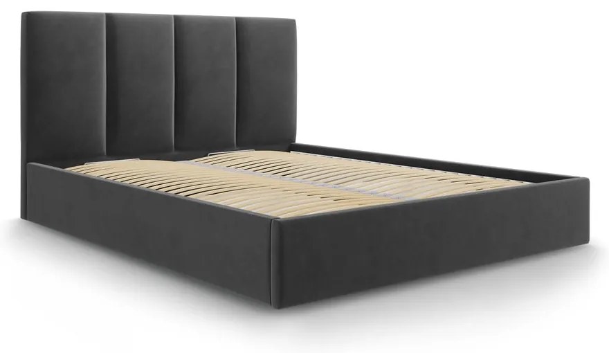 Letto matrimoniale imbottito grigio scuro con contenitore con griglia 180x200 cm Juniper - Mazzini Beds