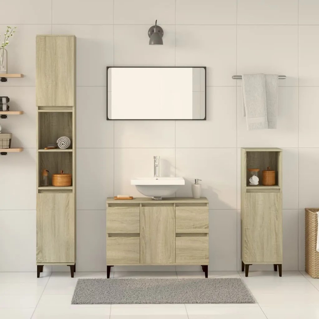 Set Mobili Da Bagno 3 Pz Rovere Sonoma İn Legno Multistrato /
