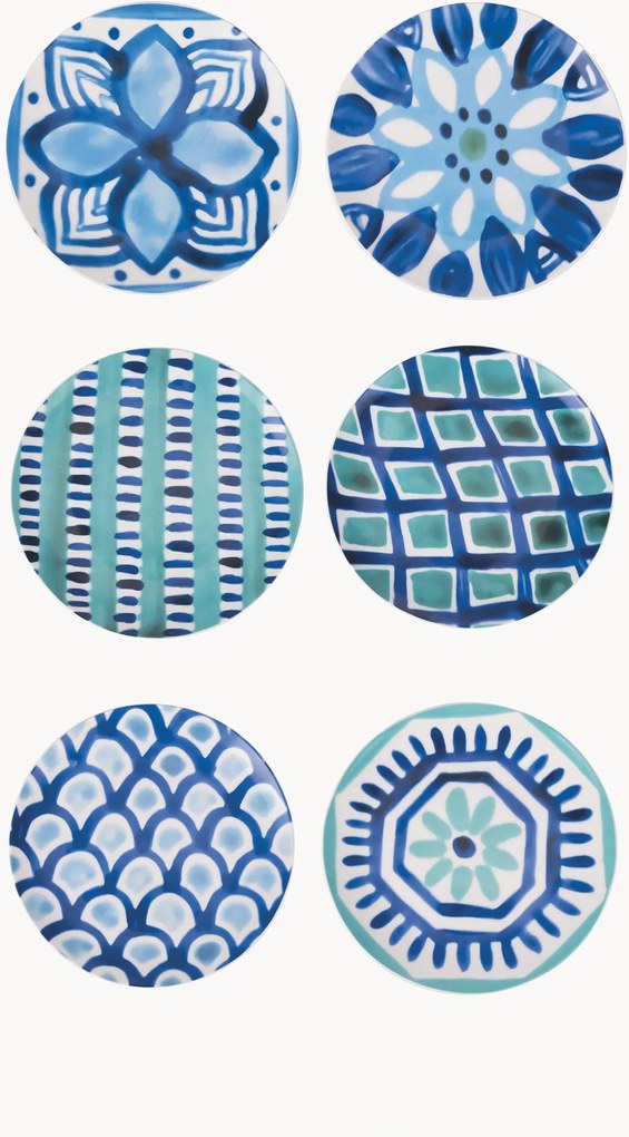 Set di 6 piatti da colazione in porcellana Aquazul