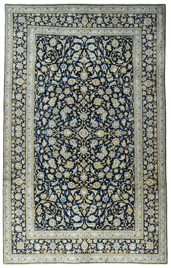 Kashan Tappeto 250 x 400 Blu (Iran) Annodato A Mano