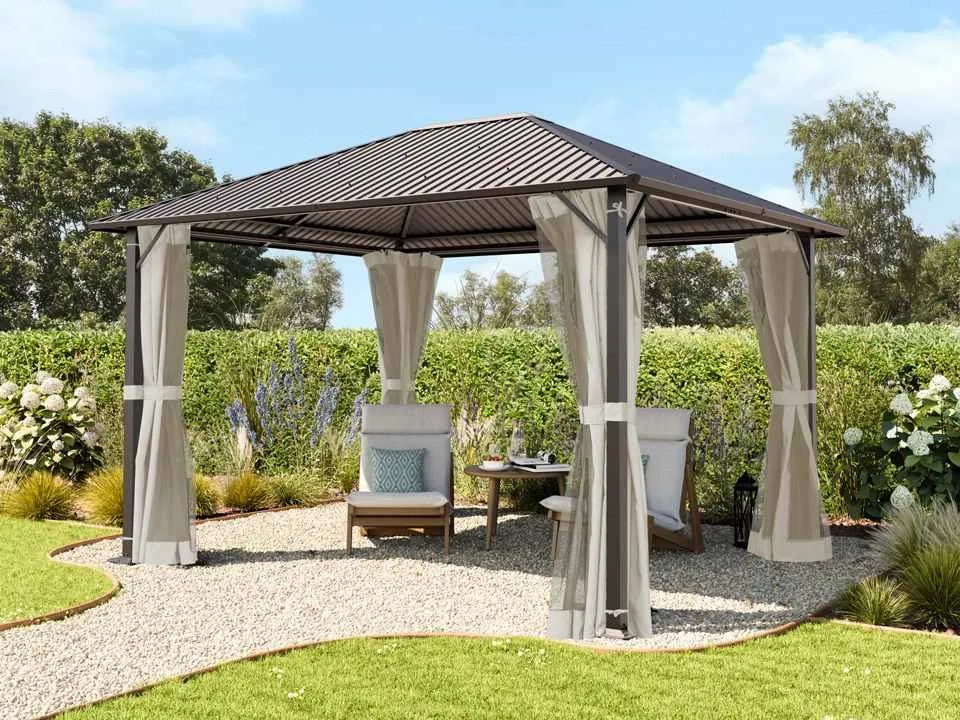 TOOLPORT Gazebo da giardino 3x3,65m, Hardtop, 4 teli laterali, crema - (300222)