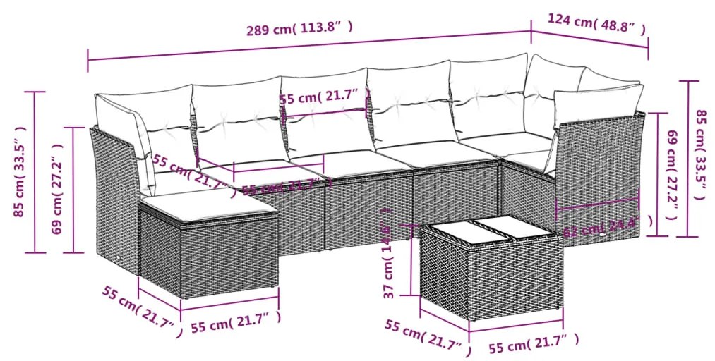 Set divano da giardino 8 pz con cuscini beige in polyrattan