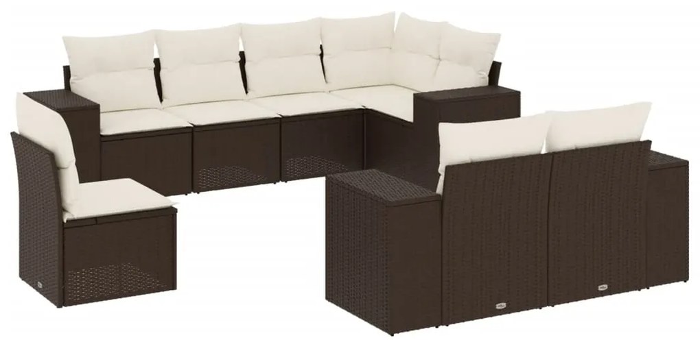Set divani da giardino 8 pz con cuscini marrone in polyrattan