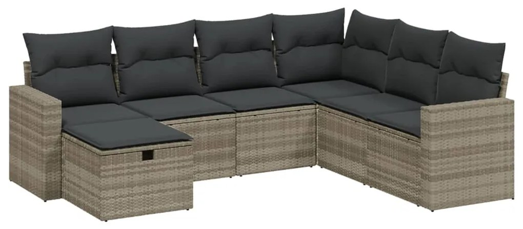 Set divani da giardino 7pz con cuscini grigio chiaro polyrattan