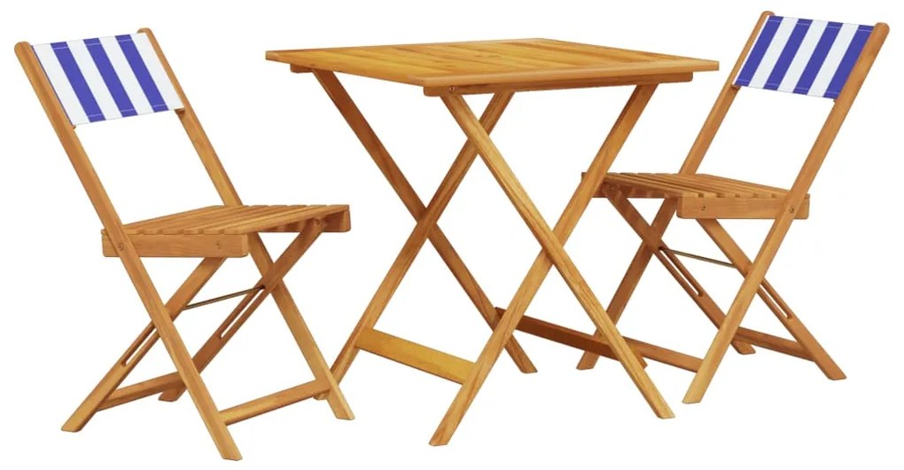 Set da bistrot 3pz blu e bianco in tessuto e legno massello