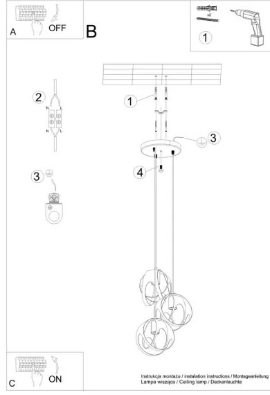 Sollux SL.1084 - Lampadario su corda TULOS 3xE27/60W/230V bianco